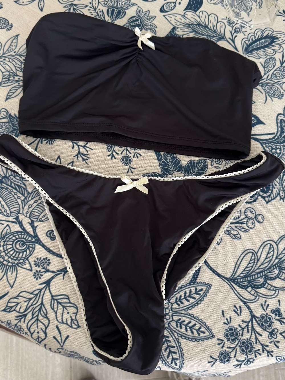 Dippin Daisy Black Bandeau Bikini Top with White Trim Top